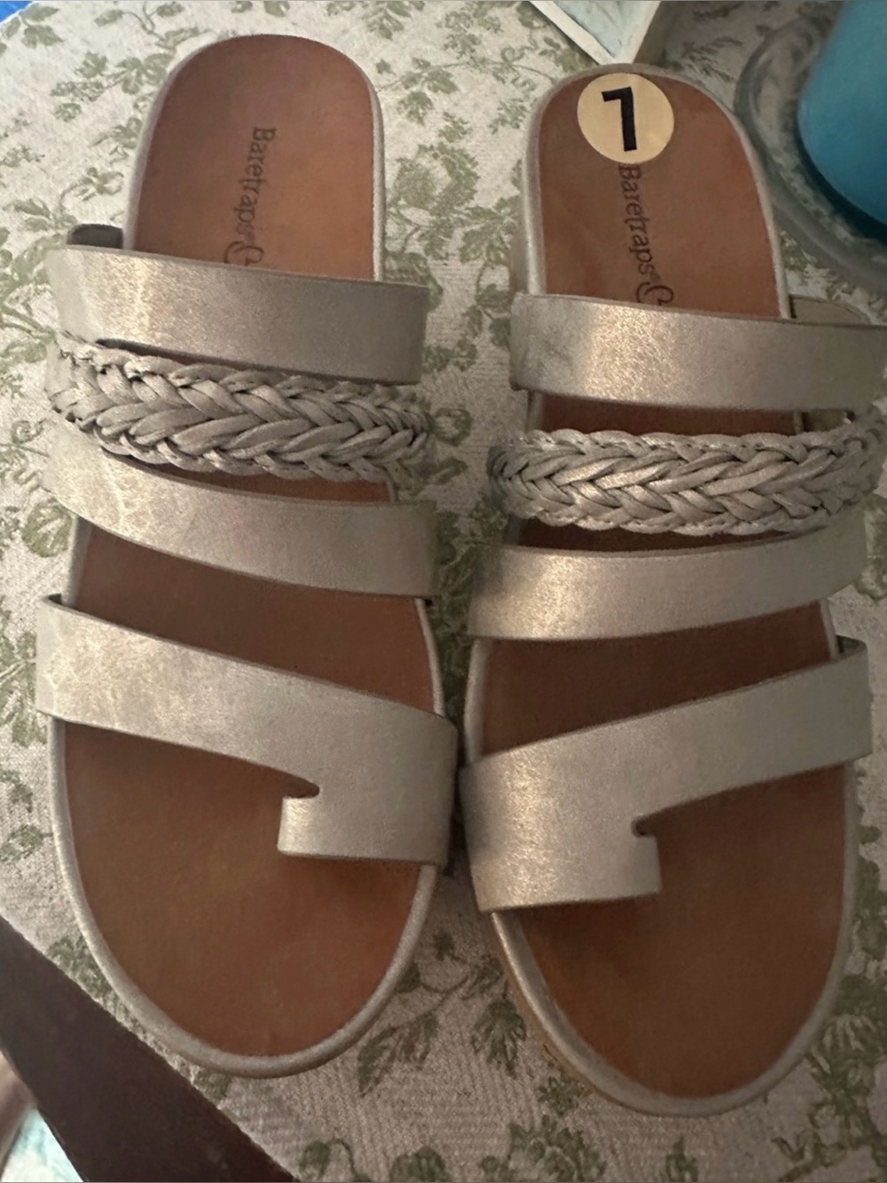 Baretraps Metallic Silver Braided Slide Sandals - Women's
